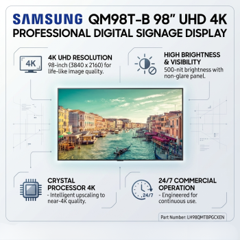 Samsung QM98T-B 98" UHD 4K 500 Nit IP5X Professional Digital Signage Display