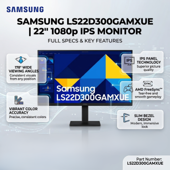 Samsung LS22D300GAMXUE 22 Inch 1080p IPS 75Hz FreeSync Slim Bezel LED Monitor