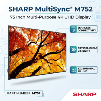 Sharp MultiSync M752 75 Inch Multi-Purpose 4K UHD Display 550cd/m² – Business Digital Signage Monitor