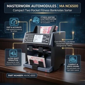 Masterwork Automodules MA NC6500 Compact Two Pocket Fitness Banknotes Sorter