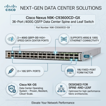 Cisco Nexus N9K-C93600CD-GX 36-Port 40/100/400G QSFP Data Center Spine and Leaf Switch