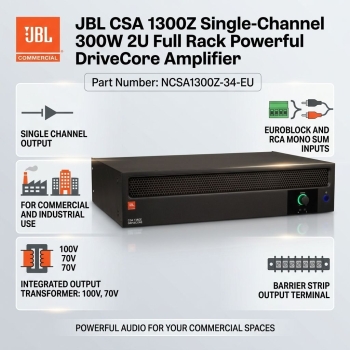 JBL CSA 1300Z Single-Channel 300W 2U Full Rack Powerful DriveCore Amplifier