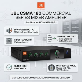 JBL CSMA 180 Commercial Series 4 input - 1 x 80W DriveCore Mixer Amplifier