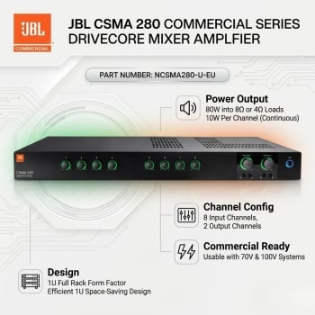 JBL CSMA 280 Commercial Series 8 input - 2 x 80W 1U Full Rack DriveCore Mixer Amplifier