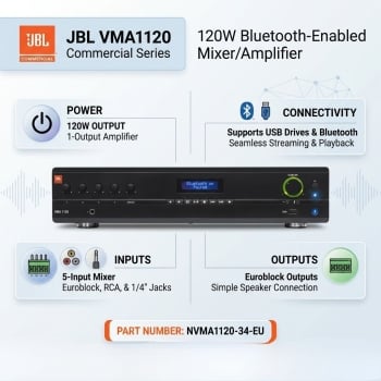 JBL VMA1120 Commercial Series 120W Bluetooth-Enabled Mixer/Amplifier