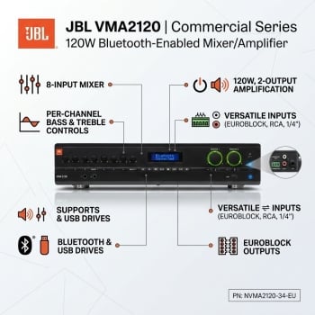 JBL VMA2120 Commercial Series 120W Bluetooth-Enabled Mixer/Amplifier