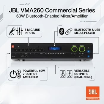 JBL VMA260 Commercial Series 60W Bluetooth-Enabled Mixer/Amplifier