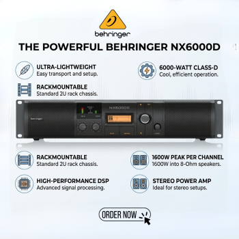 Behringer NX6000D Ultra-Lightweight 6000-Watt Class-D Power Amplifier