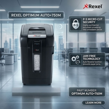 Rexel Optimum Auto+750M 750 Sheet 80 gsm P-5 Jam-Free Auto Reverse Function Micro Cut Shredder