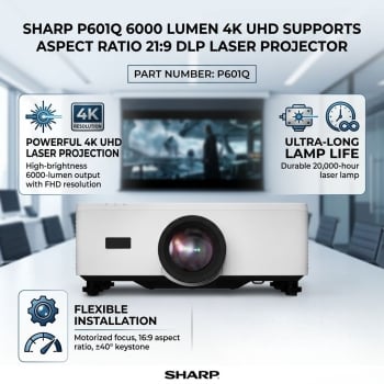 Sharp P601Q 6000 Lumen 4K UHD Supports Aspect Ratio 21:9 DLP Laser Projector