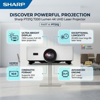 Sharp P721Q 7200 Lumen 4K UHD Supports 16:9 Aspect ratio DLP Laser Projector