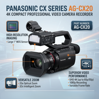 Panasonic CX Series AG-CX20 4K Compact 24x Zoom Professional Video Camera Recorder