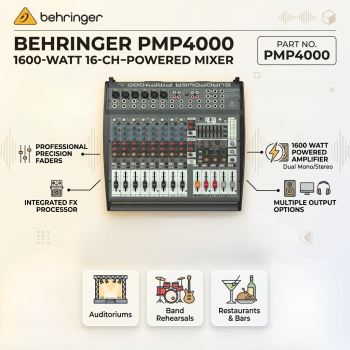 Behringer PMP4000 1600-Watt 16-Channel Powered Mixer 