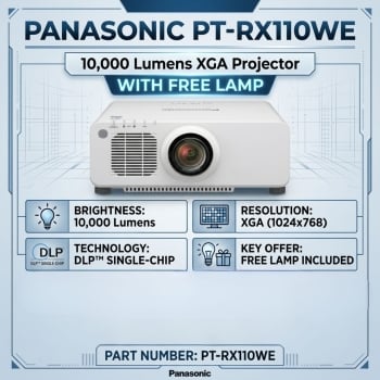 Panasonic PT-RX110WE 10000 Lumens XGA Projector With Free Lamp