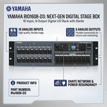 Yamaha Rio1608-D3 16 Input 8 Output Digital Audio I/O Rack Dante Compatible Stage Box