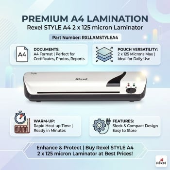Rexel STYLE A4 2 x 125 micron Laminator