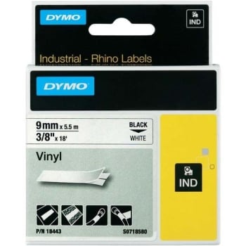 Dymo Rhino S0718580 18443 9mm White Vinyl Tape