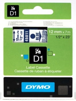 Dymo S0720510 D1 Tape 12mm Blue on Clear