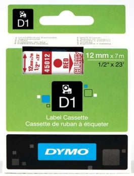 Dymo S0720520 D1 Tape 12mm Red on Clear