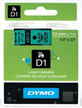 Dymo S0720590 D1 Tape 12mm Black on Green