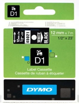 Dymo S0720610 D1 Tape 12mm White on Black