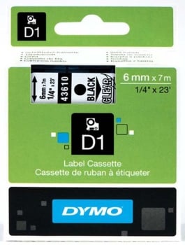 Dymo S0720770 D1 Tape 6mm Black on Clear