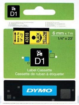 Dymo S0720790 D1 Tape 6mm Black on Yellow