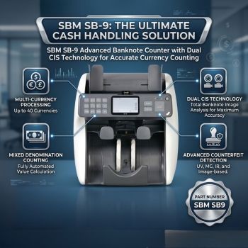 SBM SB-9 Advanced Banknote Counter with Dual CIS Technology for Accurate Currency Counting