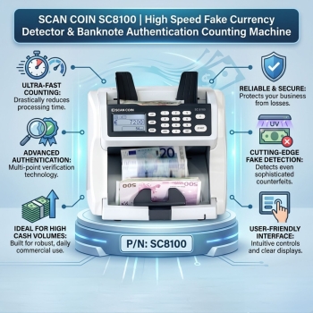 SCAN COIN SC8100 High Speed Fake Currency Detector Advanced Banknote Authentication Counting Machine