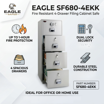 Eagle SF680-4EKK 4-Drawer Fire Resistant Filing Cabinet with Digital & Keylocks (Top Drawer) and Keylocks on Remaining Drawers