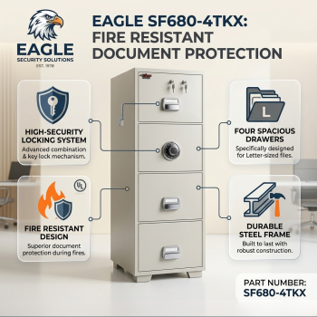 Eagle SF680-4TKX 4 Drawer Fire Resistant Filing Cabinet with Dual Key Lock (Top Drawer)