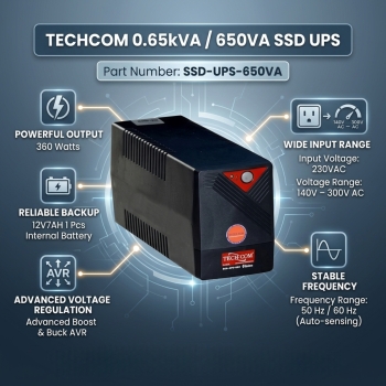 Techcom 0.65kVA/ 650VA SSD UPS 