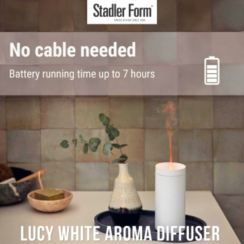 Stadler Form Lucy White Diffuses Fragrance 7-hrs Battery Power Realistic Flame Effect Aroma Diffuser