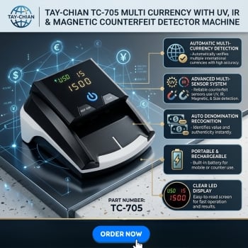 Tay-Chian TC-705 Multi Currency with UV, IR & Magnetic Counterfeit Detector Machine