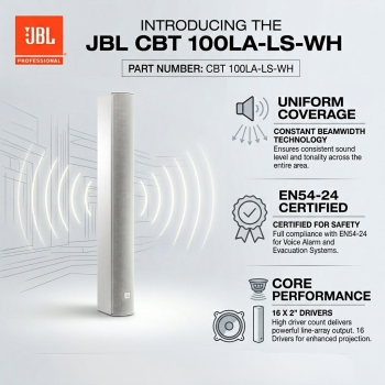 JBL CBT 100LA-LS-WH Straight Line-Array Column Loudspeaker with 16 x 2” Drivers & EN54:24 Certification (Each)