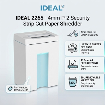 IDEAL 2265 - 4mm P-2 Security Strip Cut  Paper Shredder