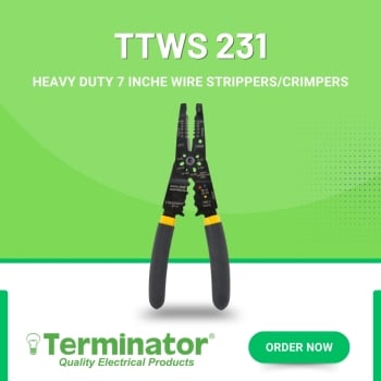 Terminator TTWS 231 Heavy Duty 7 Inch Wire Stripper & Crimper Tool for Electrical Wiring Cable Stripping & Terminal Crimping