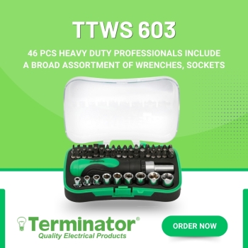 Terminator TTWS 603 46 Pcs Wrench Set Heavy Duty Socket & Ratchet Tool Kit for Workshop, Car Repair & Maintenance