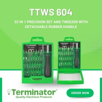 Terminator TTWS 604 32-in-1 Precision Screwdriver Kit with Tweezers & Rubber Grip Handle for Mobile, PC & Electronics Repair