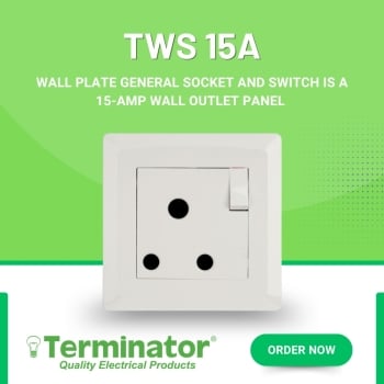 Terminator TWS 15A Wall Plate Socket with Switch 15 Amp General Electrical Outlet for Home & Commercial Wiring - (MOQ = 10 Pieces)