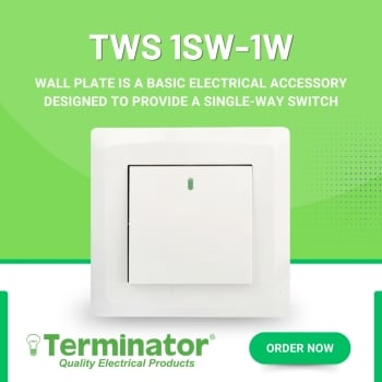 Terminator TWS 1SW-1W Wall Plate 1 Way Single Switch Heavy Duty Electrical Light Switch for Home, Office & Commercial Wiring Installation - (MOQ = 10 Pieces)