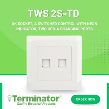 Terminator TWS 2S-TD Wall Plate With Two RJ45 Data Sockets & Module - (MOQ = 10 Pieces)