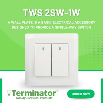Terminator TWS 2SW-1W Dual Switch Wall Plate 1 Way Electrical Light Control Switch for Residential & Commercial Installation - (MOQ = 10 Pieces)