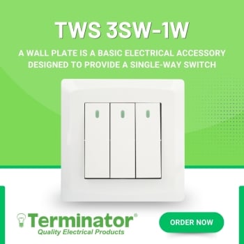 Terminator TWS 3SW-1W Wall Plate 1 Way with Three Switches Heavy Duty Electrical Light Switch for Home & Commercial Use - (MOQ = 10 Pieces)