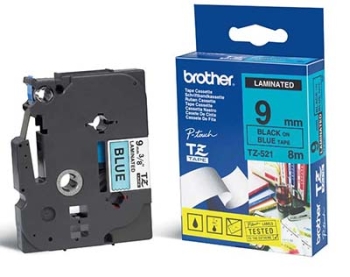 Brother TZ-521 P-Touch Tape 9mm (0.35") Black on Blue