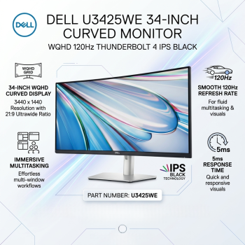 Dell U3425WE 34-Inch WQHD 120Hz Curved Thunderbolt 4 IPS Black Monitor