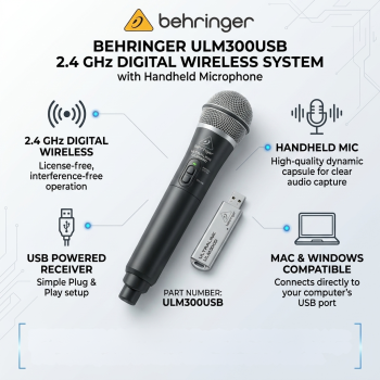 Behringer ULM300USB 2.4 GHz Digital Wireless System with Handheld Microphone
