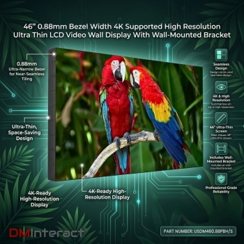 DMInteract 46" 0.88mm Bezel Width 4K Supported High Resolution Ultra Thin LCD Video Wall Display With Wall-Mounted Bracket