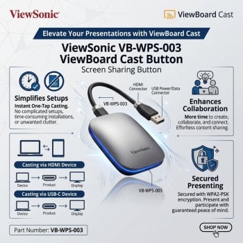 ViewSonic VB-WPS-003 ViewBoard Cast Button Screen Sharing Button With HDMI Connector