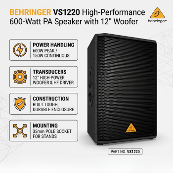 Behringer VS1220 High-Performance 600-Watt PA Speaker with 12" Woofer